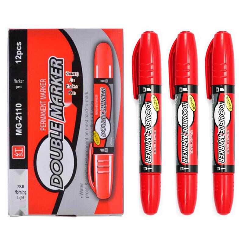 M&G Dual Tip Red Marker Pens, 12-Count