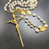 8mm Beige Color Glass Imitation Pearl Bead Wedding Rosary Guadalupe Center Big Gold Cross