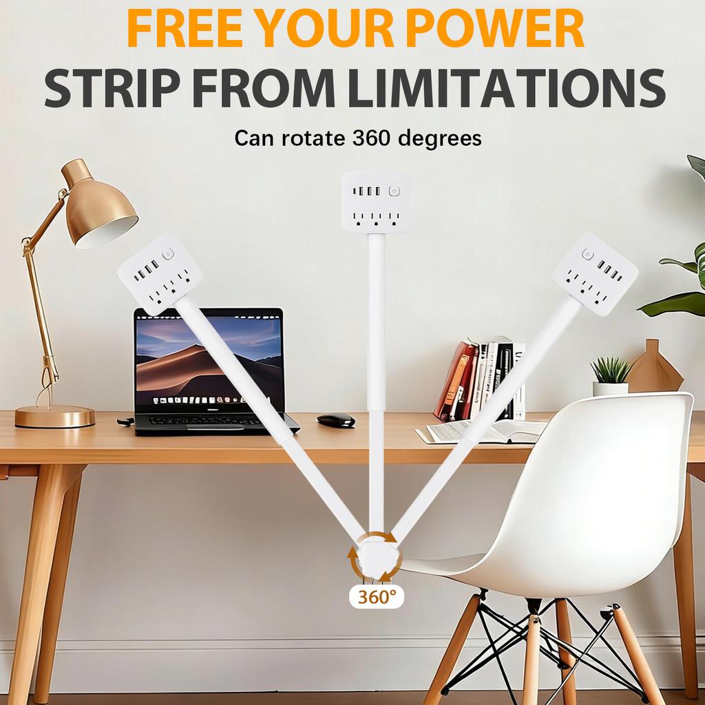 3 Style Retractable Sockets in Various Shapes US Plug Power Strip with AC Outlets USB Port(USB-A/C),Adjustable Electrical Outlet Extender Stick,Multi