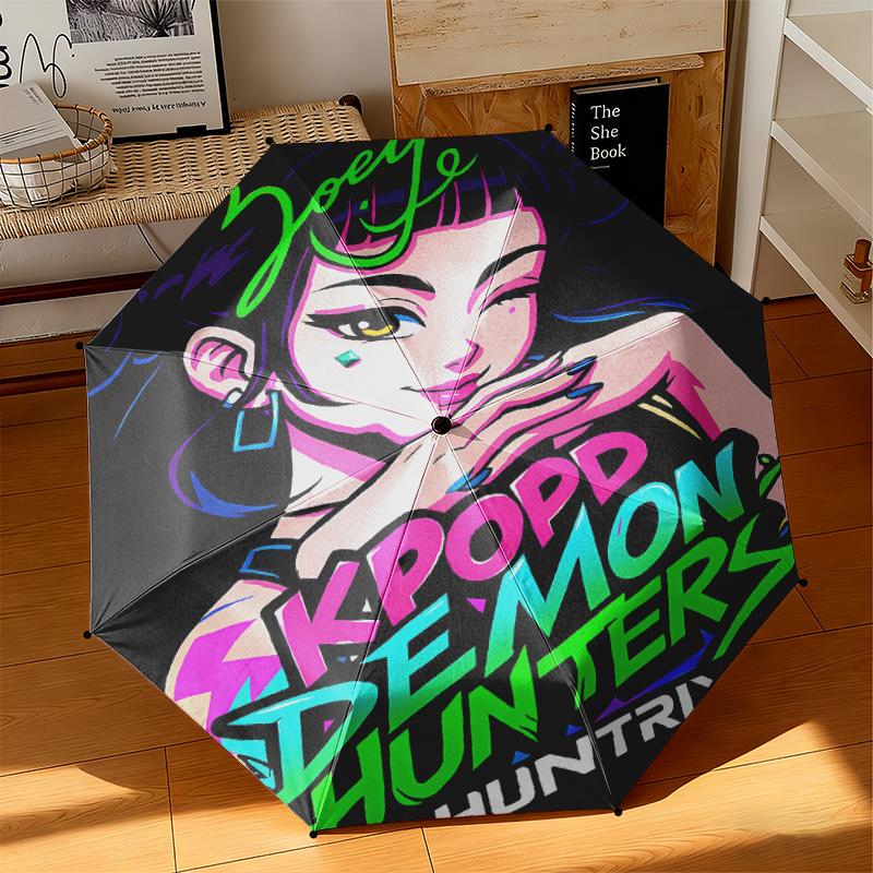1pc Music Fans, K-Pop, Devil Hunter Umbrella Portable Folding Umbrella Iron Frame Hole Bone Structure Outdoor Home Umbrella