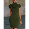 2026 Elegant Cowl Neck Bodycon Mini Dress for Women, Short Sleeve High Neck Slim Fit Party & Casual Wear