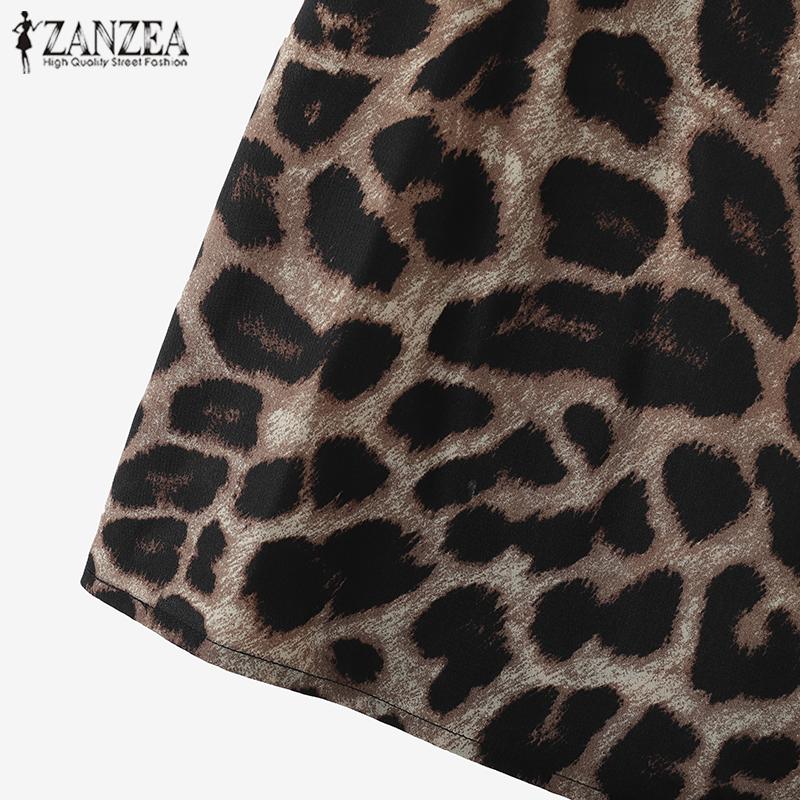 ZANZEA Womens Summer Casual Sleeveless Leopard Print Blouse