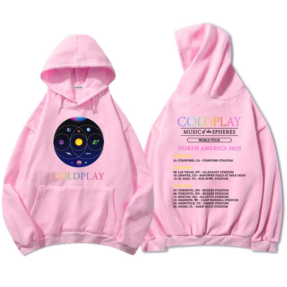 Band Cold-play Music of The Spheres World Tour 2025 Hettegensere Langermet Herre/Dame Sweatshirts Trykk Hettegenser