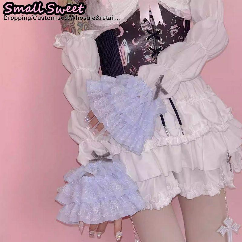 Y2K Girl Lolita jk Goth Women‘s sleeve cover Half finger yarn Tutu Gothic Lolita Arm Warmers Wrist Cuffs Lace Ruffled Gloves