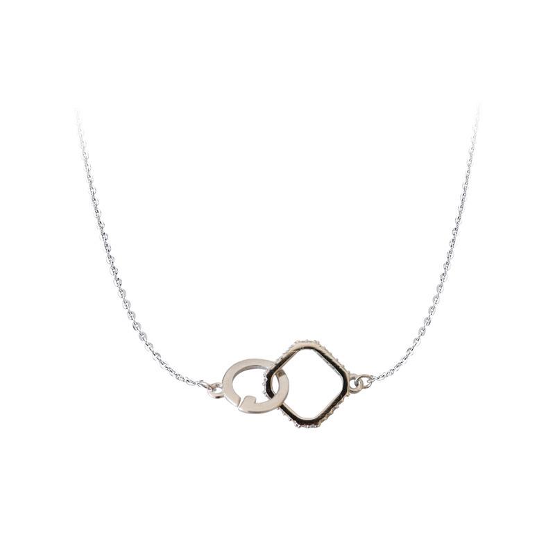 Minimalist Geometric Double Ring Zircon Necklace: S925 Silver-Plated Clavicle Chain Gift for Women