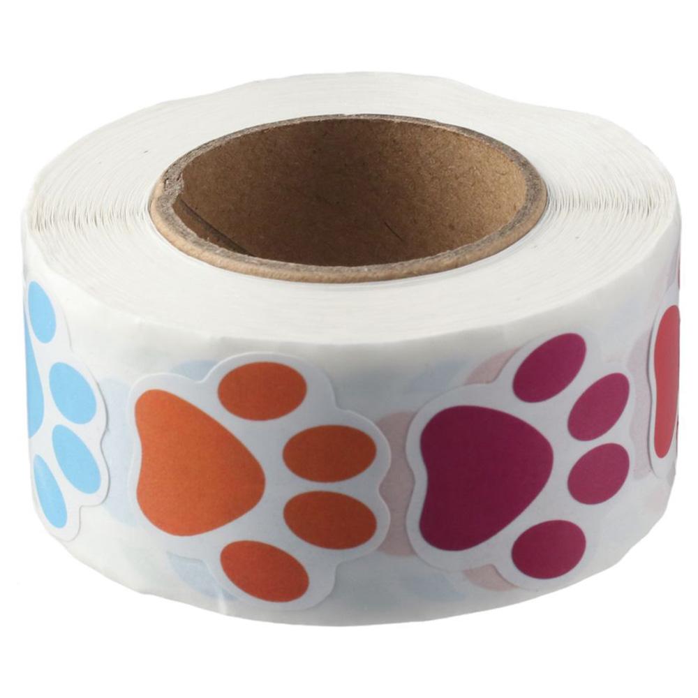 

500 шт./рулон Очаровательные наклейки со следами лап щенков, цветные/черные самоклеящиеся этикетки, наклейки с животными