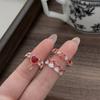 Rose Gold Sweet Cool Girl Wind Crown Red Zircon Love Wings Enamel Open Ring With Diamonds Niche Design Women