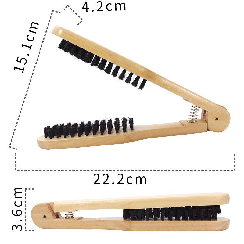 V-Shaped Boar Bristle Straightening Comb - Beechwood Curling & Styling Brush