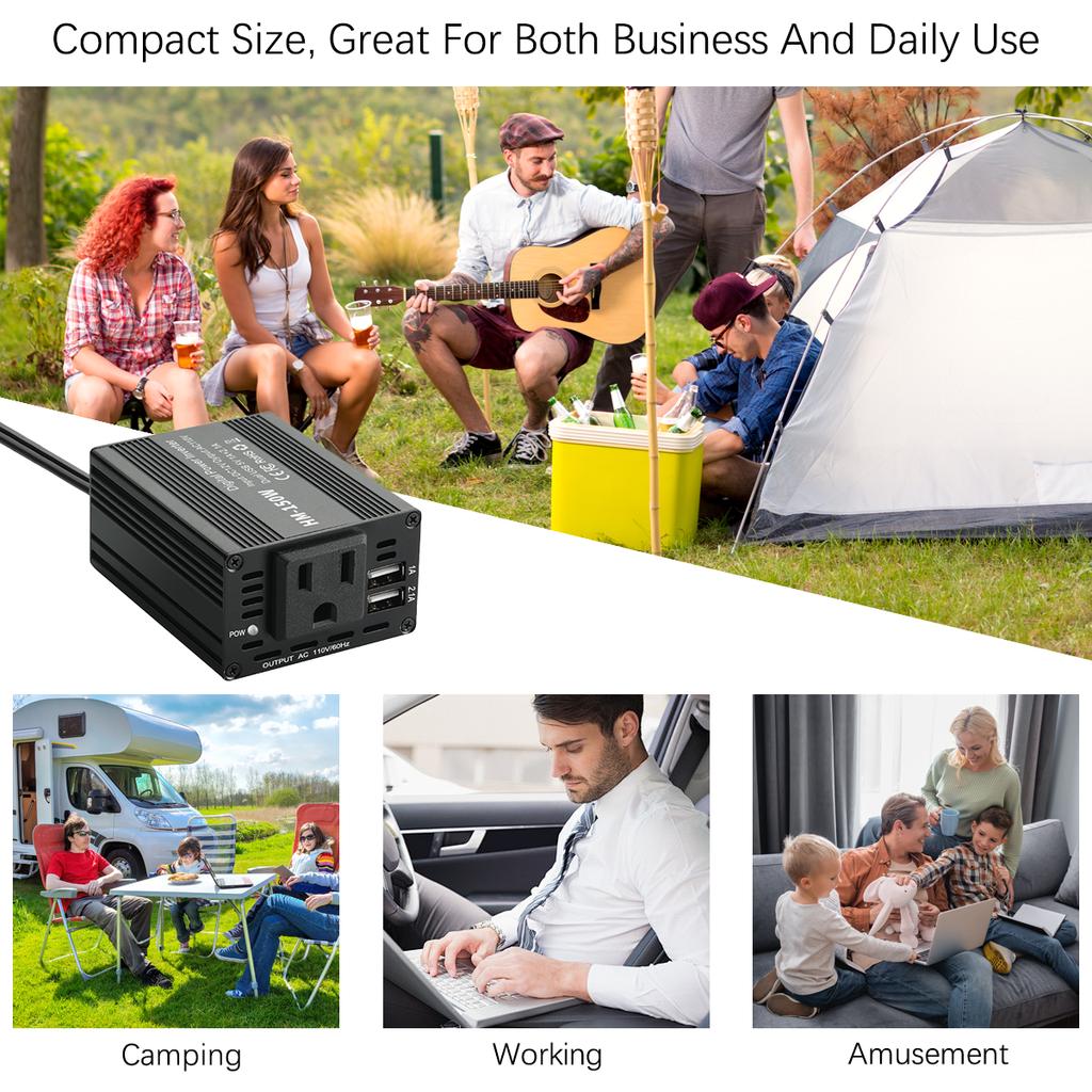 150W Car Inverter DC 12V to AC 110V US Version Auto Power Inverter USB 1A  2.1A Fast Charging Charger For Car Power Adapter
