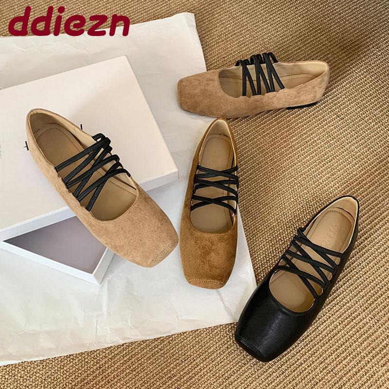 Fashion New Fashion Shallow Ladies Ballet Flats Shoes Casual Female Square Toe Footwear Elastic Band Women Flats Slip On Shoes lady