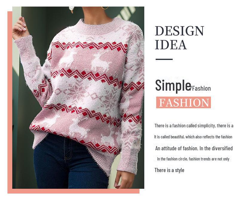 2024 Women's European and American Knitted Christmas Sweater Pullover