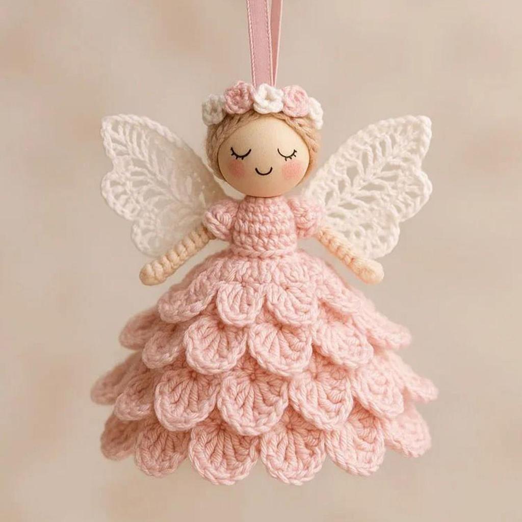 DIY Crochet Angel Ornament Kit Handmade Crochet Materials Angel Ornament Set Handcrafted Christmas Tree Decorations (Unfinished)