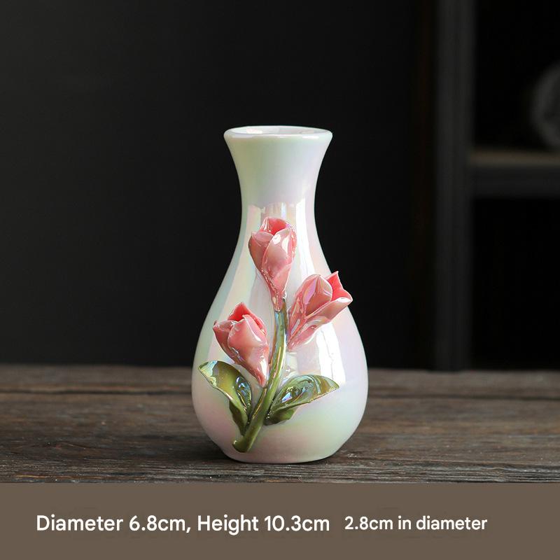 Hand-sculpted flower ceramic vase, ceramic hand-sculpted flower vase, desktop dried flower arrangement decoration
