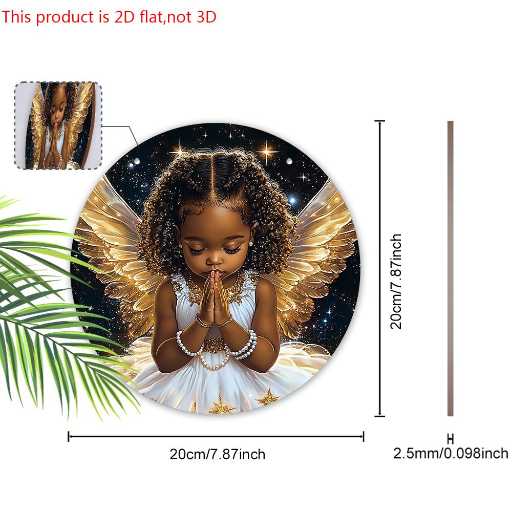 Złote Skrzydła Czarny Anioł Drewniany Znak - Anioł Okrągły Znak do Dekoracji Wiszącej na Ścianie Drzwi Wejściowych - Idealna Dekoracja Wisząca do Domu