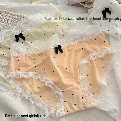 7A Antibacterial Mid-Waist Ice Silk Polka Dot Seamless Women's Briefs with Full Cotton Crotch