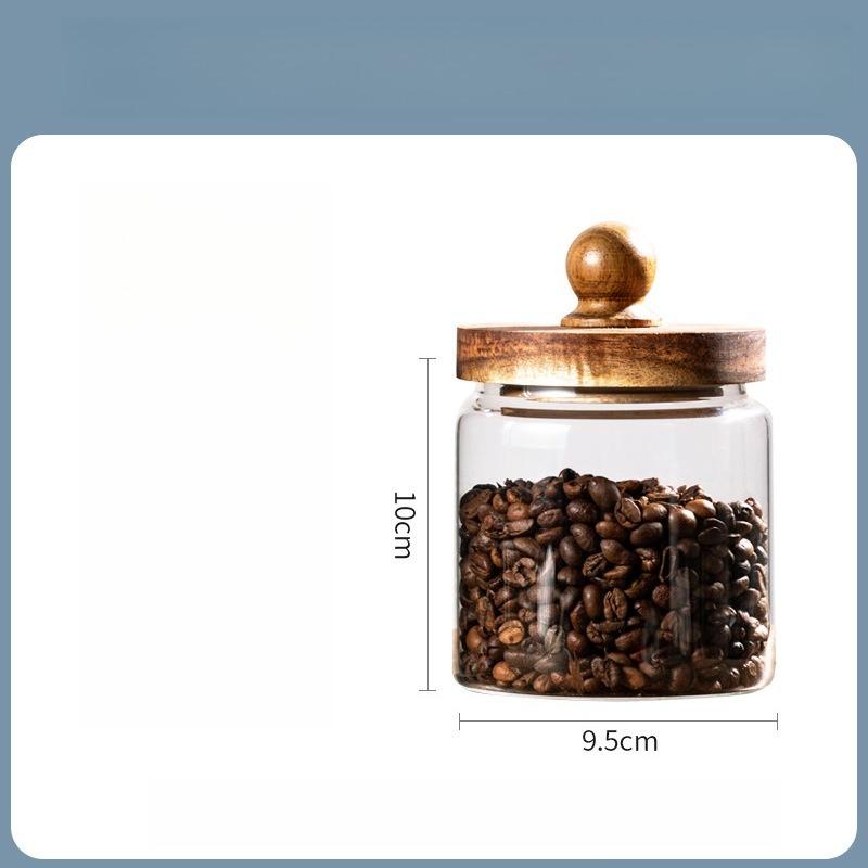 Food grade glass sealed jar wooden lid moisture-proof jar glass storage jar home tea jar wholesale storage jar