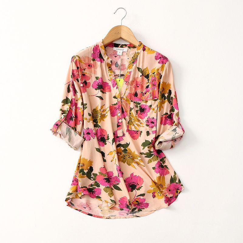 Export Tail Single Minimalist V Neck Cotton Silk Shirt Women's Loose Artificial Cotton Tops Export Plus Size Women's Clothing Rollable Sleeves