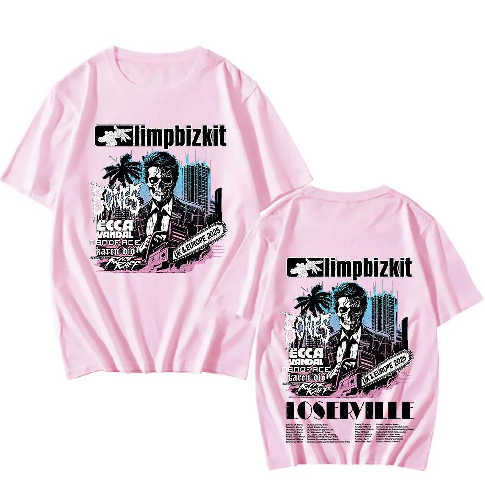 Planet clothing wholesale Limp Bizkit UK en Europa Tour 2025 T-shirt Rap Rock Vintage Katoenen T-shirts Nieuw Geniet Eerste T-shirts Unisex Mode Crewneck Kleding L roze