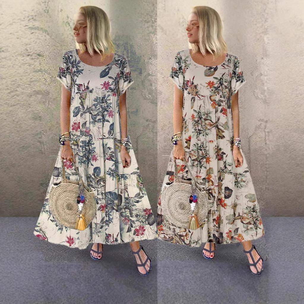 Casual crew neck short-sleeved dress, new summer women's clothing, hot