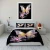 Sparkling Butterfly With Pink Flowers Duvet Cover Set With 3D Printing Design Soft Polyester Bedding Set All-Season Comfort