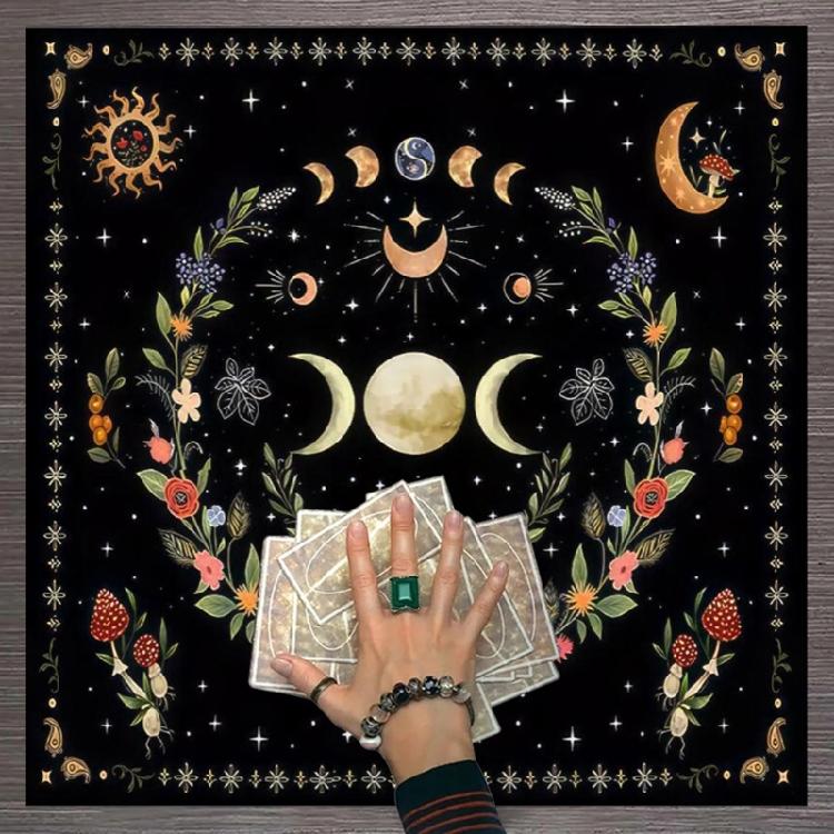 Divinations Tablecloth Moonphases Flower Pattern Tarot Tablecloth Altars Cloth