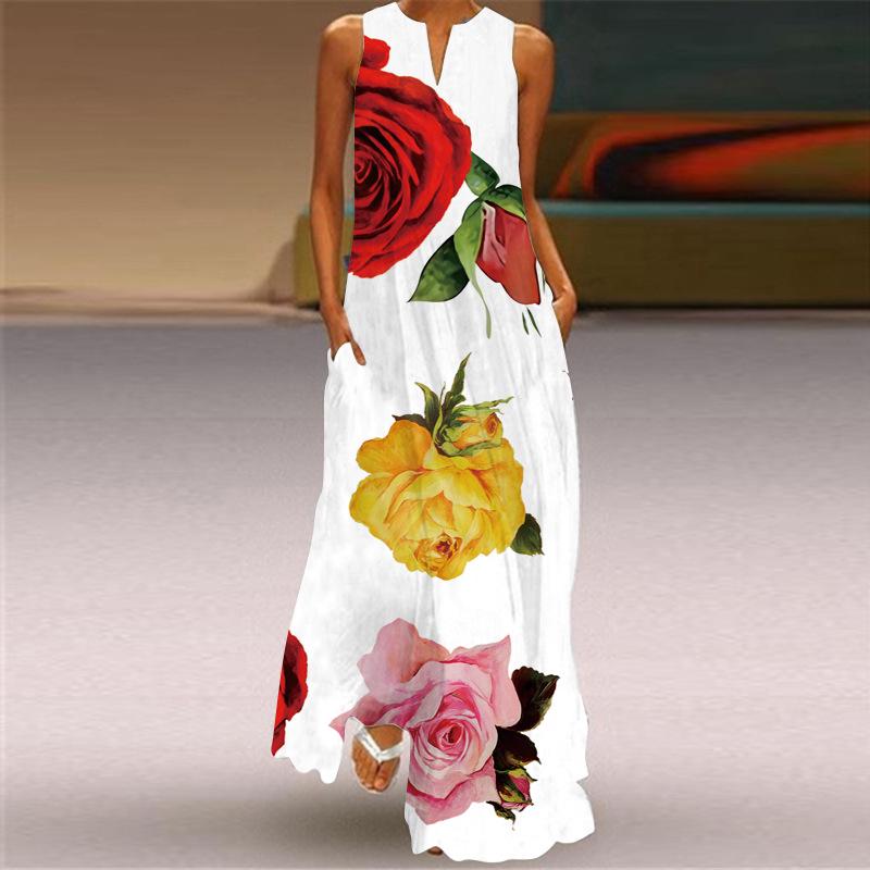 2026 Women s European & American Spring/Summer Fashion Print Long Pocket Skirt Dress S
