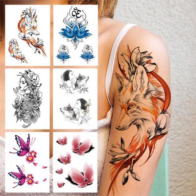 Tatuaggio temporaneo del fiore di volpe sexy per le donne Ragazze Adulto Loto Lupo Farfalla Tatuaggi Adesivo Acquerello Falso Braccio Tatoo impermeabile