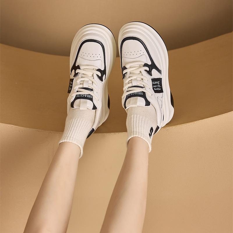 Platform women's shoes spring new fashion sports casual dad shoes women's versatile height increase leather white shoes