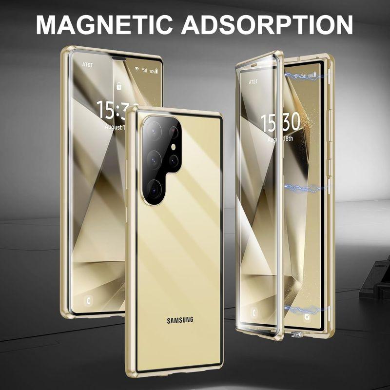 360° Metal Double Sided Glass Snap Lock Phone Case For Samsung GalaxyS25 S24 S23 S22 S21 Ultra Plus S23 FE Lens Protection Cover