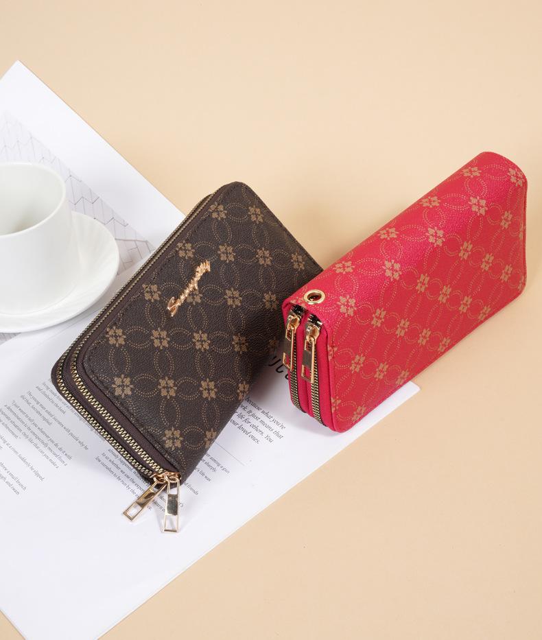 Fashion Women Wallet Faux Leather Double Zipper Large Capacity Clutch Pure Card Holder Wallet