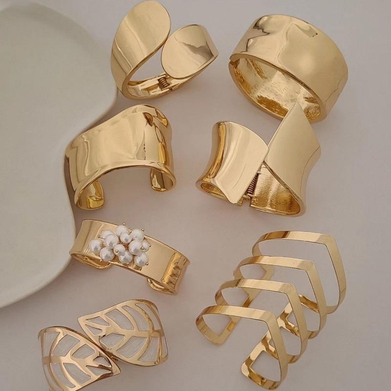 Accessories: Irregular alloy opening bracelet, metal style shiny surface, exaggerated hand ornament bracelet