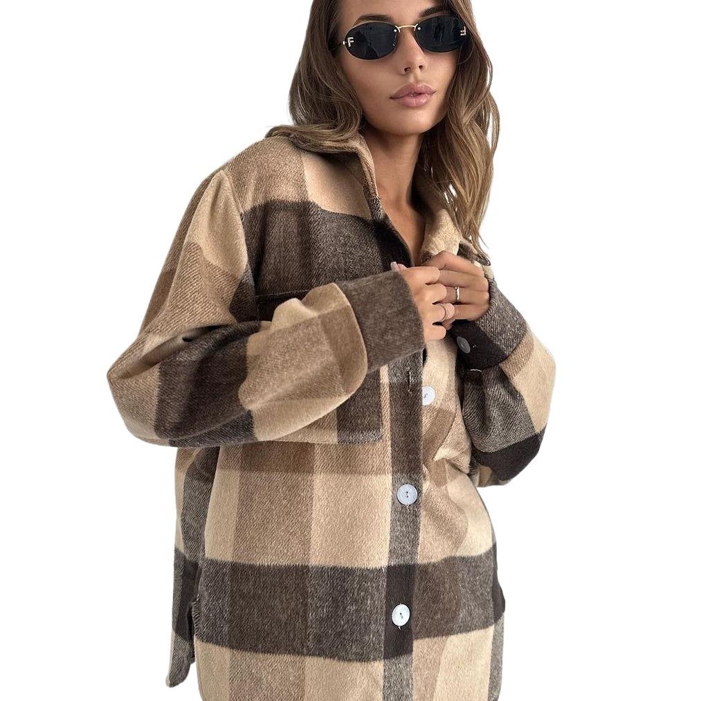Women's 2025 Thick Plaid Shirt Jacket: Versatile Lazy Style for Autumn & Winter