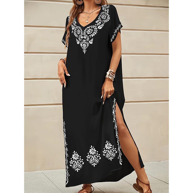 Damen Sommer Schlankmachendes Über-dem-Knie Bedrucktes Muslimisches Kleid