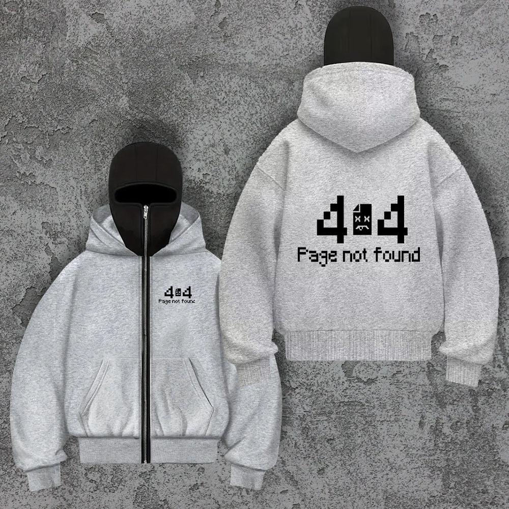 Oversized Street Style Hooded Sweatshirt, Face Mask, Ninja 404, High-end Hoodie Zipper Not Found