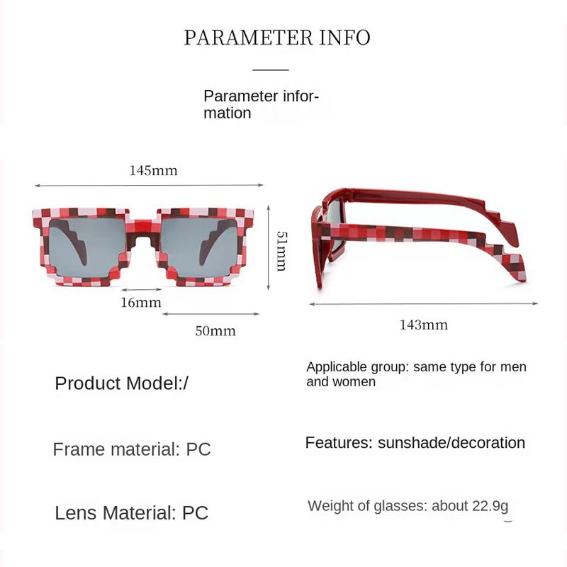 New Fashion Sun Glasses Hot Sale Sunglasses Creeper Glasses Novelty Mosaic Funny Goggles Boys Girls Pixel Eyewear