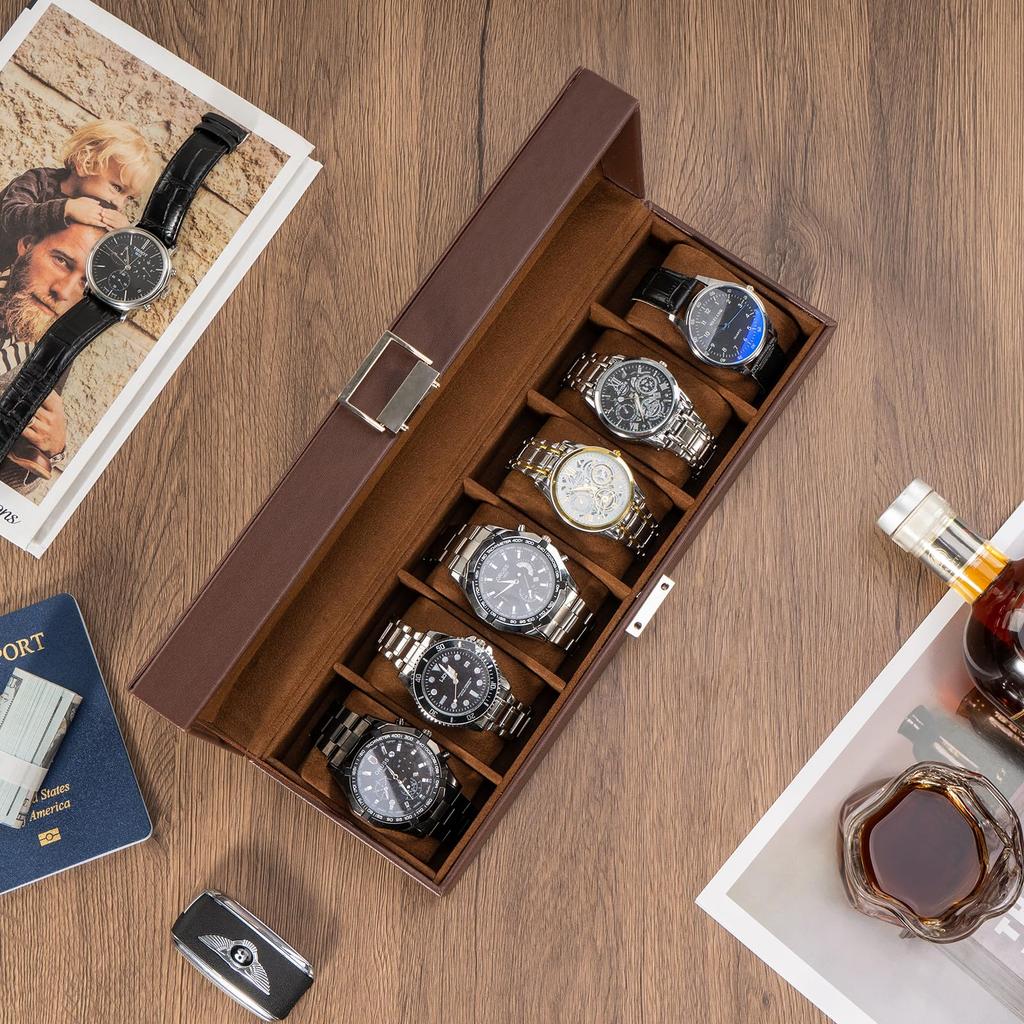 ProCase Watch Box for 6 Slot Watch Watch Storage Watch Holder Organizer for Watch Display Case with Glass Lid Men, Men's Case, Men,