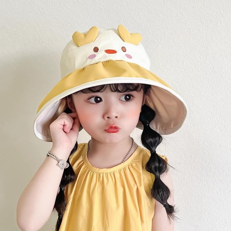 Children's Sun Hat with Large Brim Summer Girls Anti-ultraviolet Hollow Top Sun Hat Boy Thin Baby Sun Hat