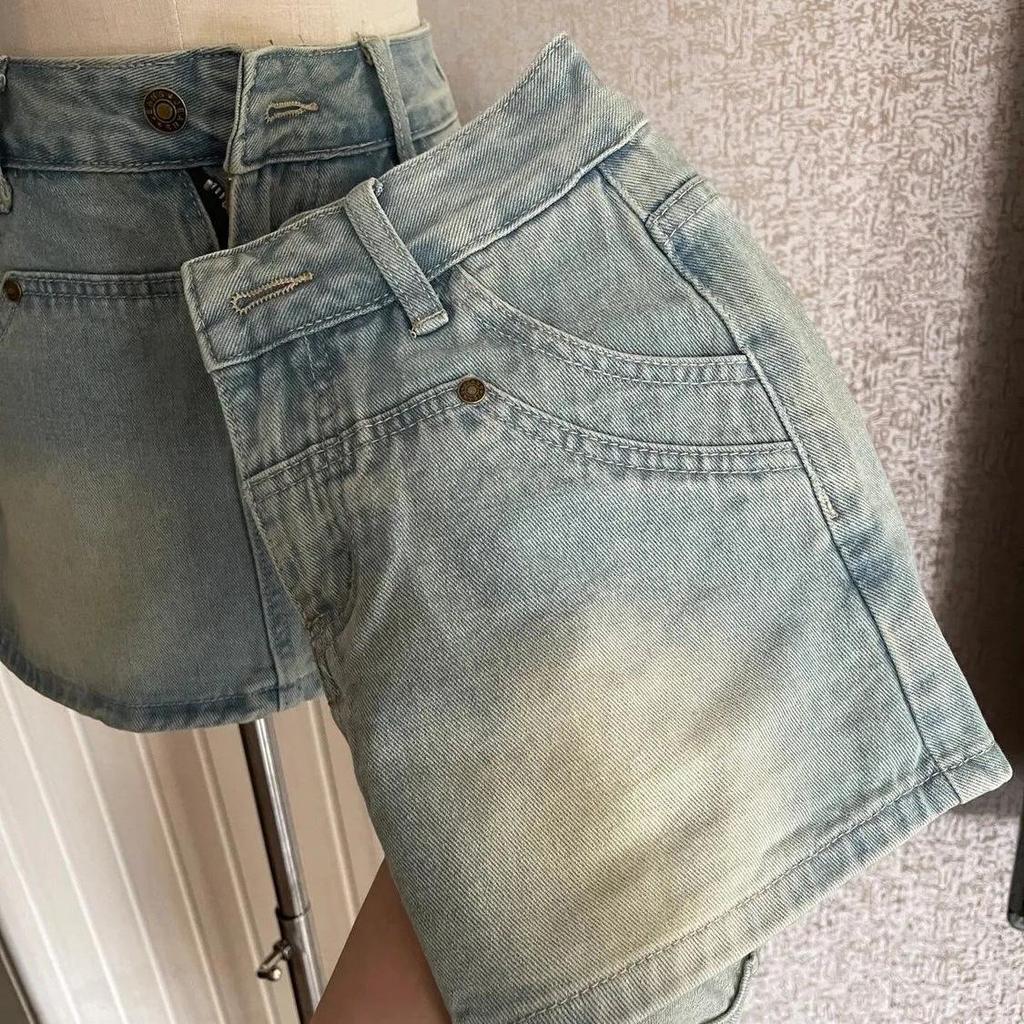High Waist Retro Denim Patchwork Skirt - Women's Summer 2026 Slimming Hip-Hugging Culottes