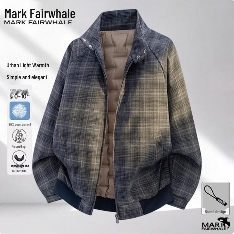 MARK FAIRWHALE Men's Stand Collar Plaid Puffer Jacket