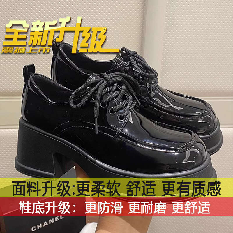 

Loafers women s 2025 new spring platform thick heel British style small leather shoes black jk shoes Mary Jane single shoes 35