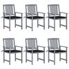 Exclusive House - Garden Chairs and Cushions Set of 6 Solid Acacia Wood Grey