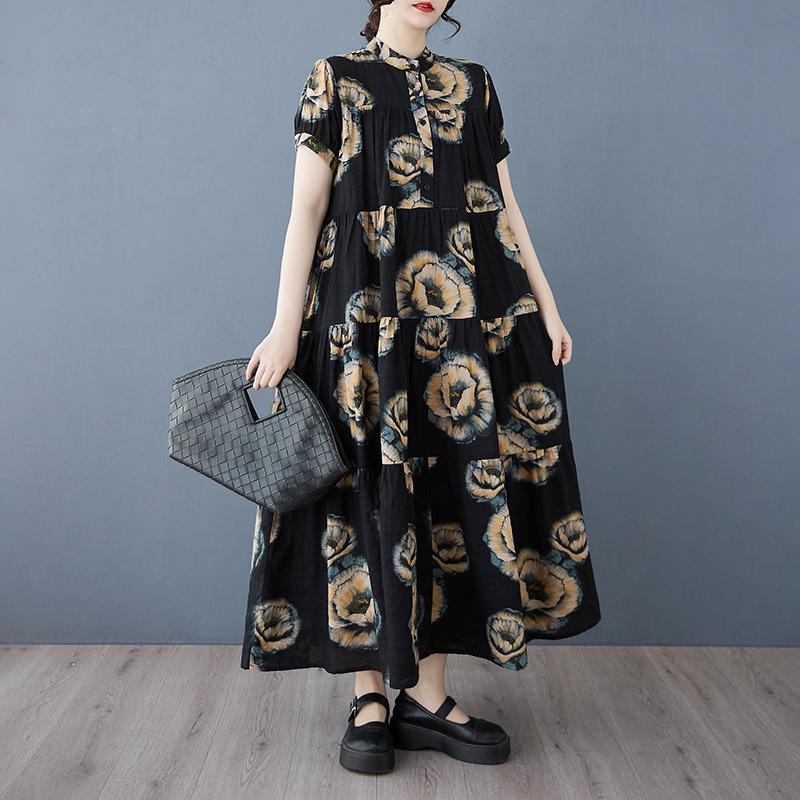 DIMANAF 2025 Women Plus Size Spring Summer Long Dress Casual Dress Loose Floral Basic Printing Vintage Maxi New