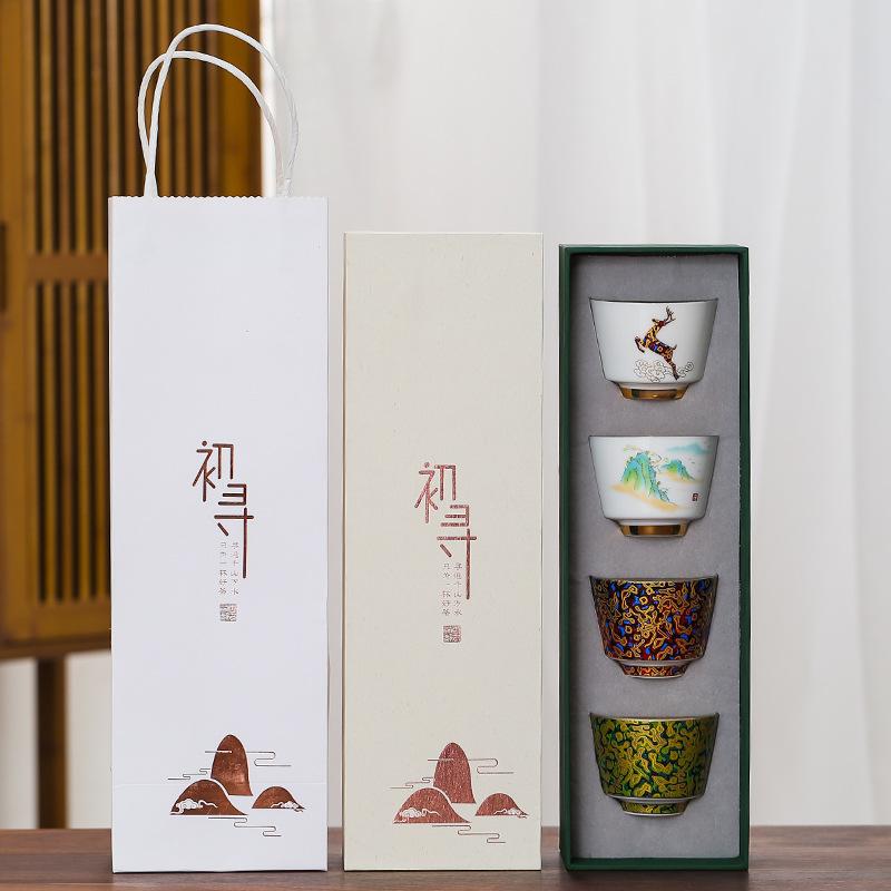 NEW Enamel Color 999 Pure Silver Inner Liner Ruihe Kung Fu Tea Master Cup Home Set Gift Box