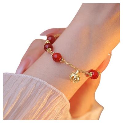 Новий червоний агатовий браслет-дзвіночок у китайському стилі для жінок - Щасливий намистина Фу, двошаровий дизайн