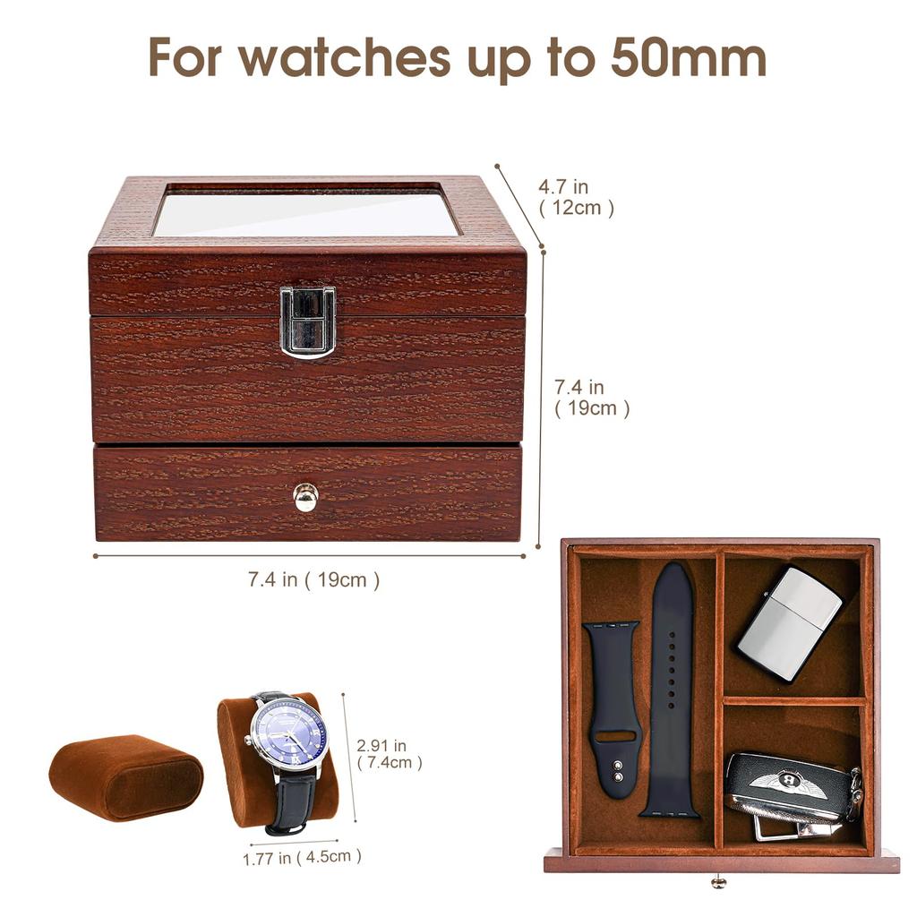 ProCase Wooden Watch Lacquer with Glass Display Day Gift Men's Box, 6-Slot, Finish, Top, Two-Tier Case, Father's (Espresso)