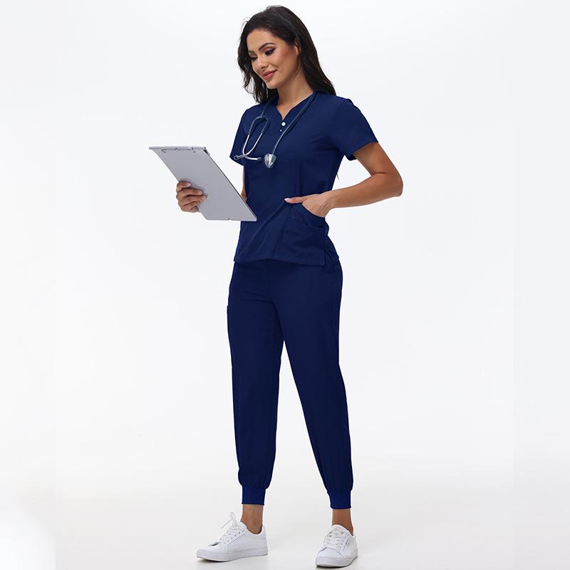Women's Quick-Dry Short Sleeve Stretch Scrub Suit for Nurses and Beauty Salon