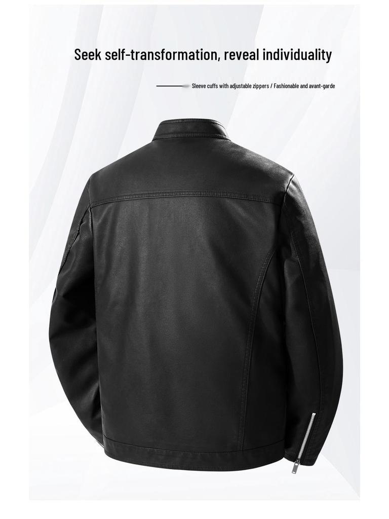Men's Trendy Versatile PU Leather Motorcycle Jacket with Stand Collar for Autumn and Winter