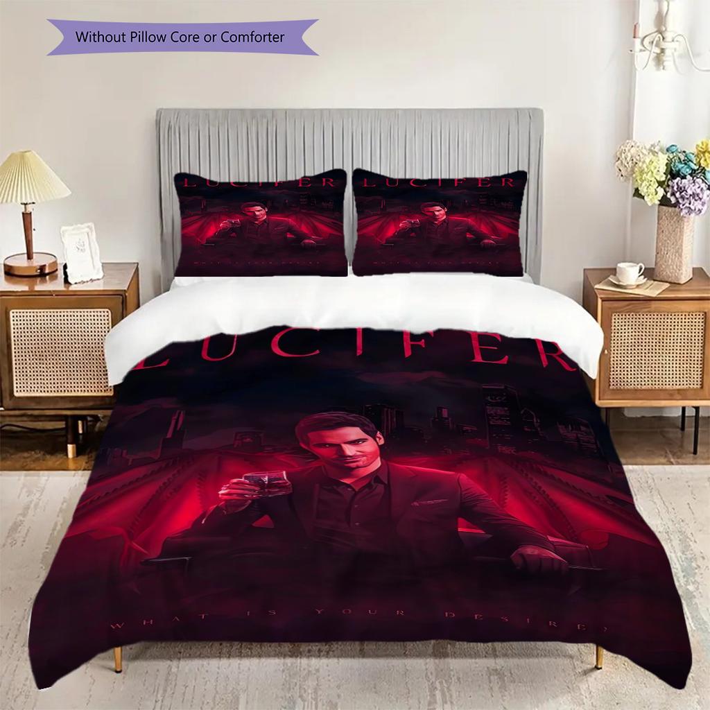 Mystery Lucifer Bedding (1 * duvet cover + 2 * pillowcase, without core) 2D Flat Duvet cover and pillowcase Christmas birthday gift Bedding set