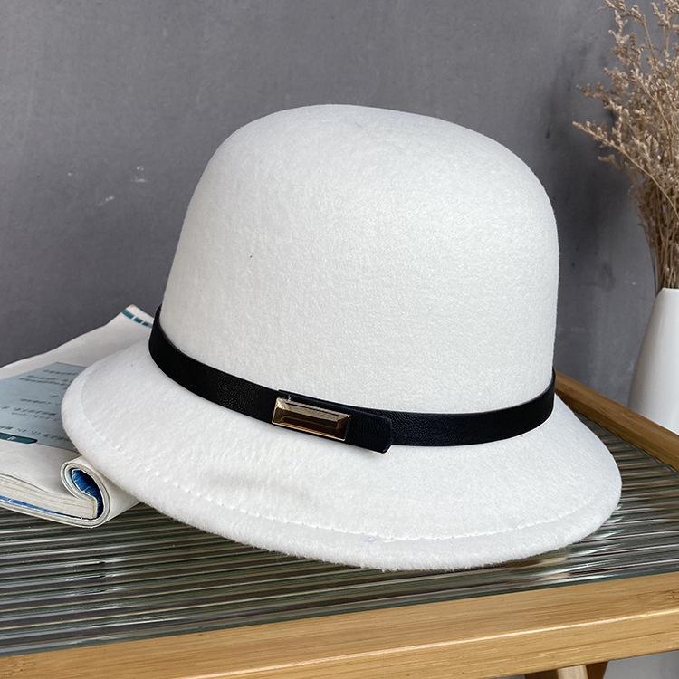 High quality belt buckle black fisherman's hat children autumn and winter British style simple temperament wool woolen basin hat felt hat