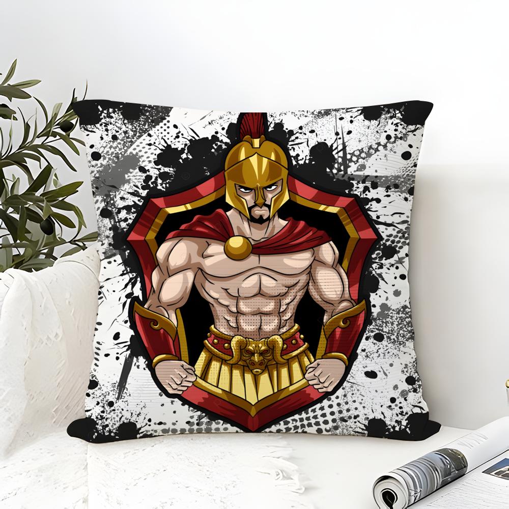 Cute Cartoon Warriors Brave Spartans 2 Pillow Case Linen Pillow Case Sofa Home Decor Cushion Cover Cushion Cove